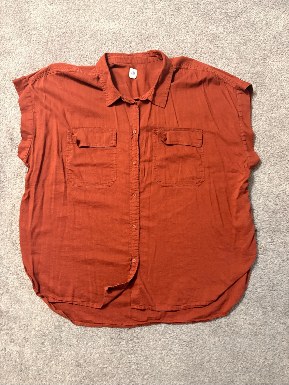 GAP Women's Burnt Orange Cap-Sleeve Button-Down Shirt-Tunic